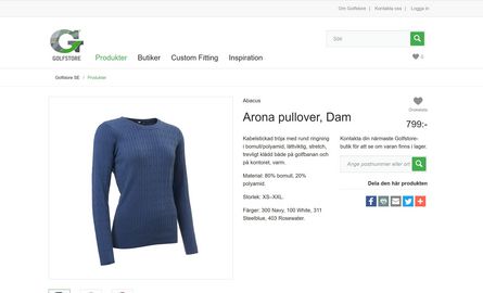 Single product, a sweater with price and zip code search.